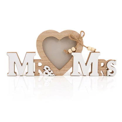 Mr. & Mrs. Wooden Heart Photo Frame