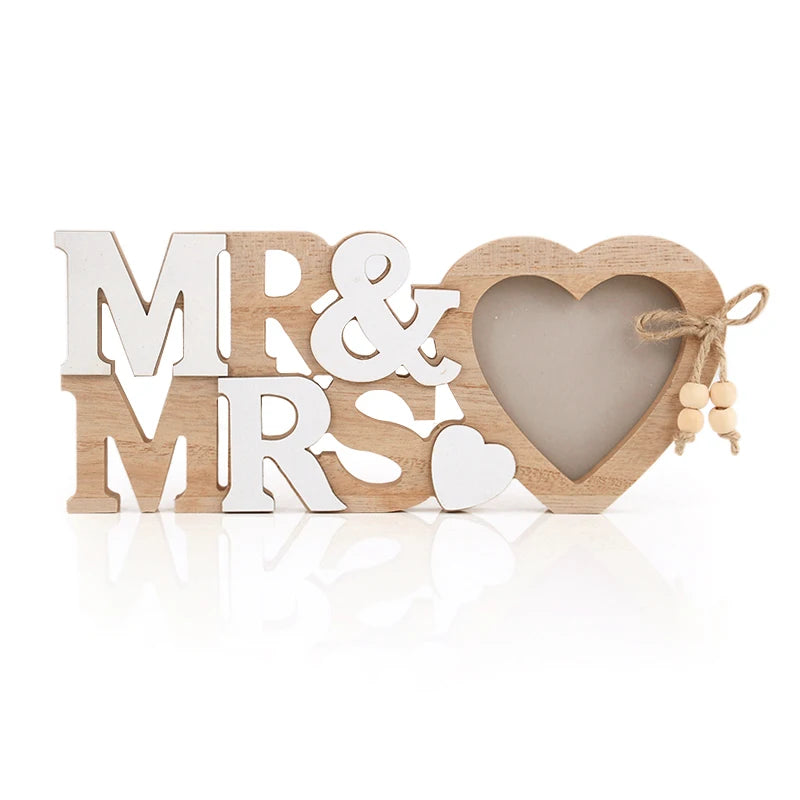 Mr. & Mrs. Wooden Heart Photo Frame