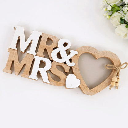 Mr. & Mrs. Wooden Heart Photo Frame